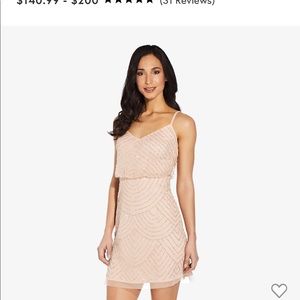 Adriana Papell blusón dress in dusty petal with silver beads and sequins